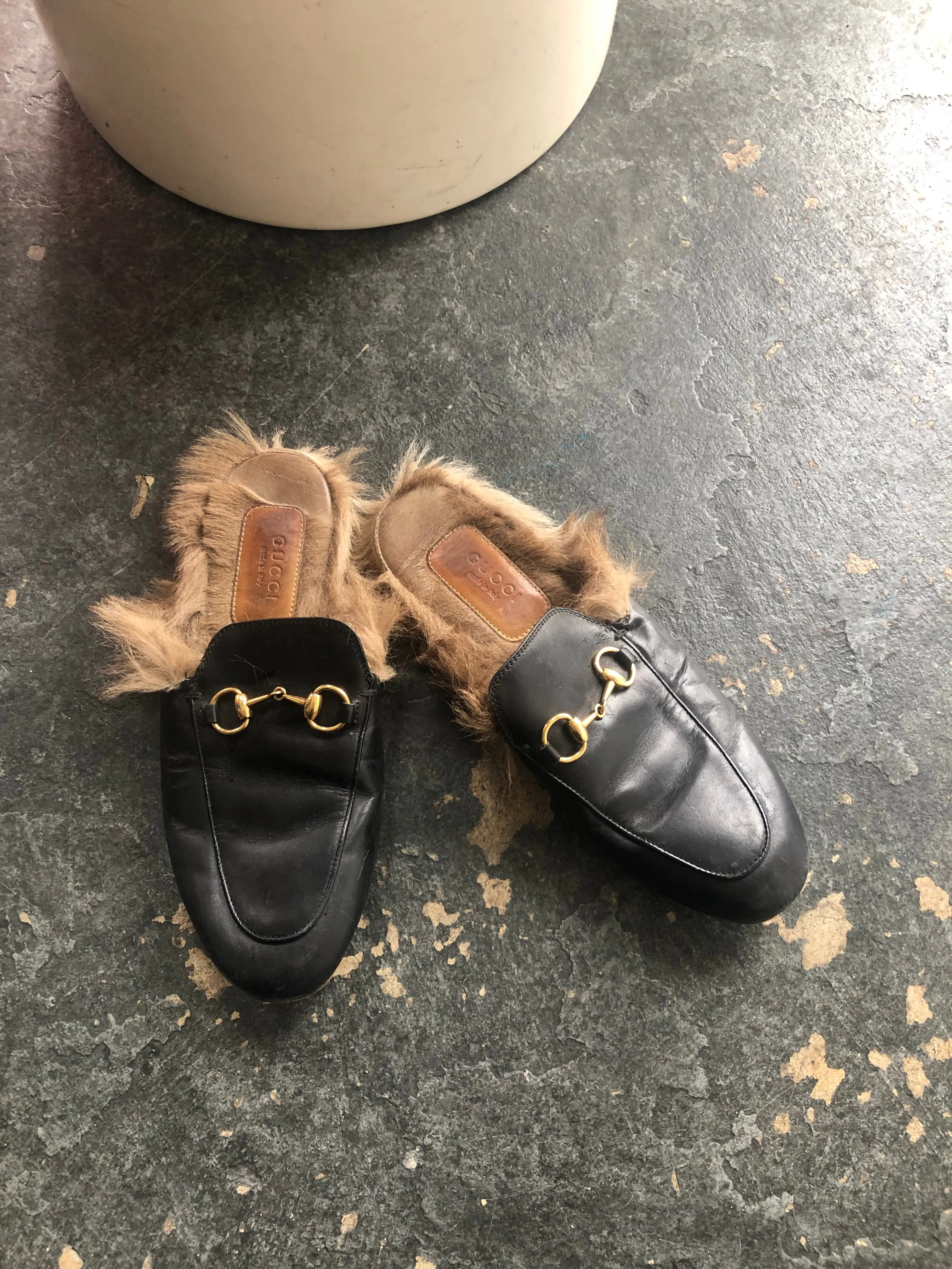 Gucci Princetown Black Fur Slides (as is) Sz 36